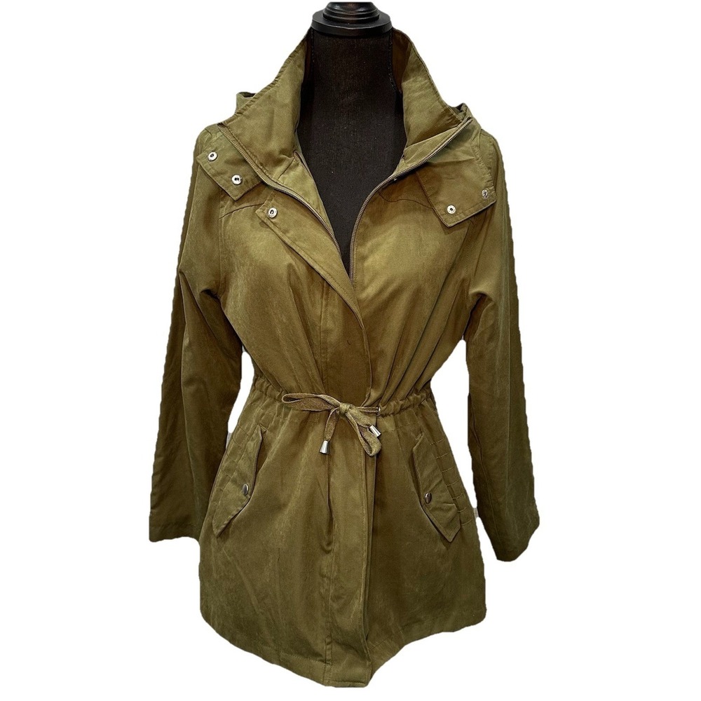 Time & True Cargo Hooded Jacket Women Large Army Green Lining Pockets Zip & Snap